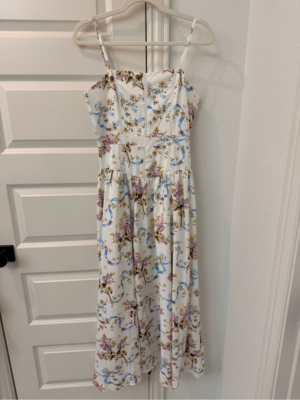 White Floral Spaghetti Strap Midi Dress